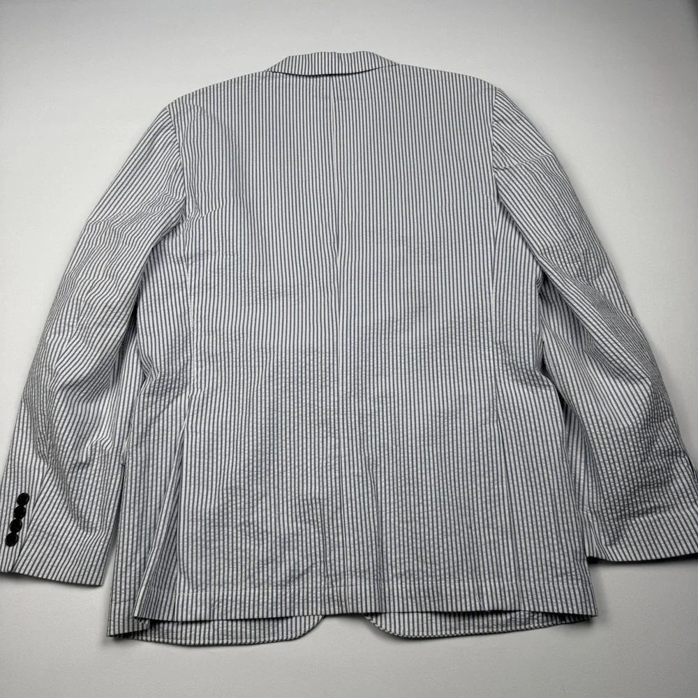 J.Crew Seersucker Suit Jacket Mens 42 Blue Stripe Thompson Cotton Blazer